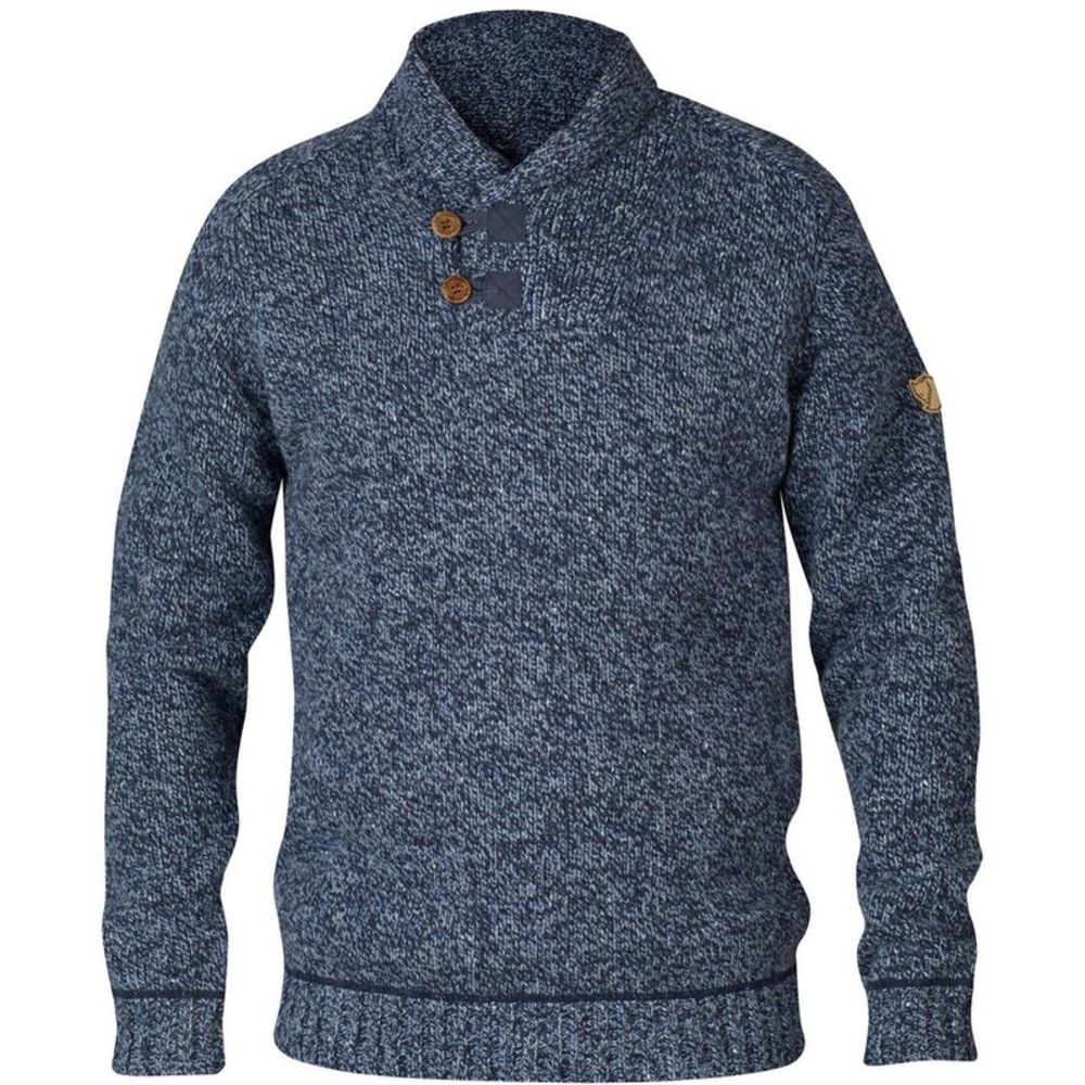 Fjallraven Mens Lada Blue Wool Shawl-Collar Sweater Shirt NWT